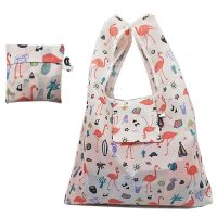 2019 Women Foldable Eco Shopping Bag Tote Pouch Portable Reusable Grocery Storage Bag Cactus Flamingo Dots Free Shipping