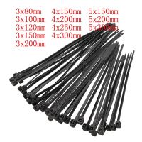 100Pcs Black Cable Ties Self-locking Plastic Nylon Wire Cable Zip Tie Clamps Assorted Size Fastening Ring 3x80mm 4x150mm 5x200mm