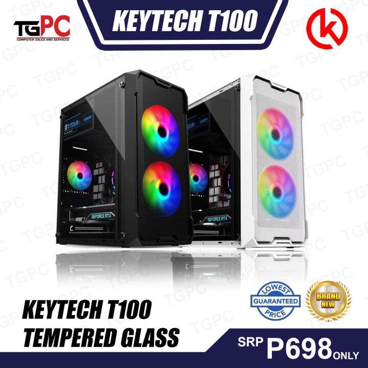 KEYTECH T100 TEMPERED GLASS Side MESH Front panel, Gaming PC Case Black ...