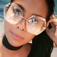 Trendy Luxury Fashion Rimless Sunglasses Women Transparent Clear Metal Frame Sun Glasses Vintage Female Oversized Pink gg