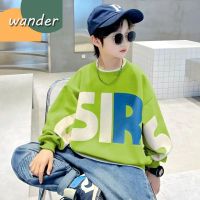 WANDER เสื้อกันหนาวเด็กโต เสื้อกันหนาวเด็กญ รูปแบบตัวอักษรแฟชั่นเกาหลี เสื้อสเวตเตอร์คอปกแขนยาวเด็กผู้ชาย23618