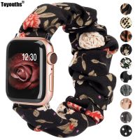 ☊❃✘ Printed Fabric Band for Apple Watch SE Scrunchies 42mm 40mm Women Rose Gold Elastic Strap 38mm 44mm for Apple Watch 6 5 4 3 2 1