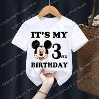 มิกกี้เมาส์เด็กเสื้อยืด Disney Birthday Number 1-9 เด็กผู้ชายและเด็กหญิงเสื้อผ้า Kid Kawaii การ์ตูนการ์ตูนเด็กเล็กเสื้อยืดลำลอง