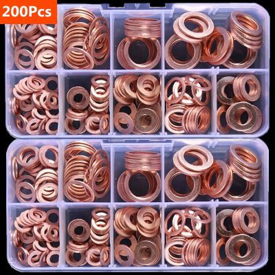 {Haotao Hardware} Copper Washer Gasket Nut And Bolt Set Flat Ring Seal Assortment Kit With Box // M8/M10/M12/M14 For Sump Plugs