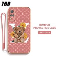 YBD เคสโทรศัพท์ สำหรับ Vivo Y51 2020 Y31 2021 Y51A Y53S 4G V2030 V2036 V2031 ลายหมีน้อยน่ารักหรูหราเปลือกซิลิโคนนิ่มเคลือบอิเล็คโทรเพลทพร้อมฟรีสายคล้อง