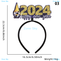 Zone Sky ที่คาดผมคริสต์มาสปีใหม่ที่คาดผมที่2024อย่างมีความสุขอุปกรณ์ตกแต่งปีใหม่สำหรับบ้านเด็กผู้หญิงเด็กของขวัญปาร์ตี้ปีใหม่