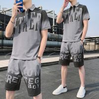 【hot seller】 Cotton casual suit mens summer new polo short-sleeved set with handsome sports two-piece