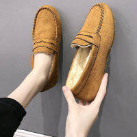 Winter Women Shoes Flats Loafers Short Flock Inside Sewing Slip-On Casual Ladies Non-Slip Bottom Warm Female Comfortable Fashion