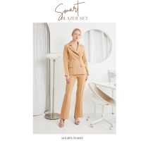 Smart Blazer Set - เซตสูท 2 ชิ้น เสื้อสูท+กางเกงขายาวจับจีบ (น้ำตาลอ่อน)