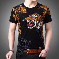 2023 Summer Mens Short-Sleeved T-Shirt Round Neck  Chinese Style Youth Clothing 3D Printed Slim-Fit Bottoming