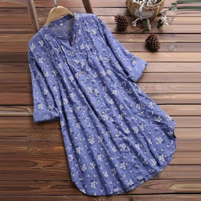 2022 European And American Autumn Womens Shirt V-Neck Pleated Floral Print Long Sleeve Casual Top Shirt Explosions