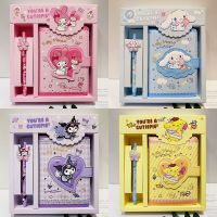 ☋ Kawaii Sanrio Notebook Anime HelloKitty Kuromi Cinnamoroll Students Hand Account Diary Children Magnetic Buckle Notepad Gift Box