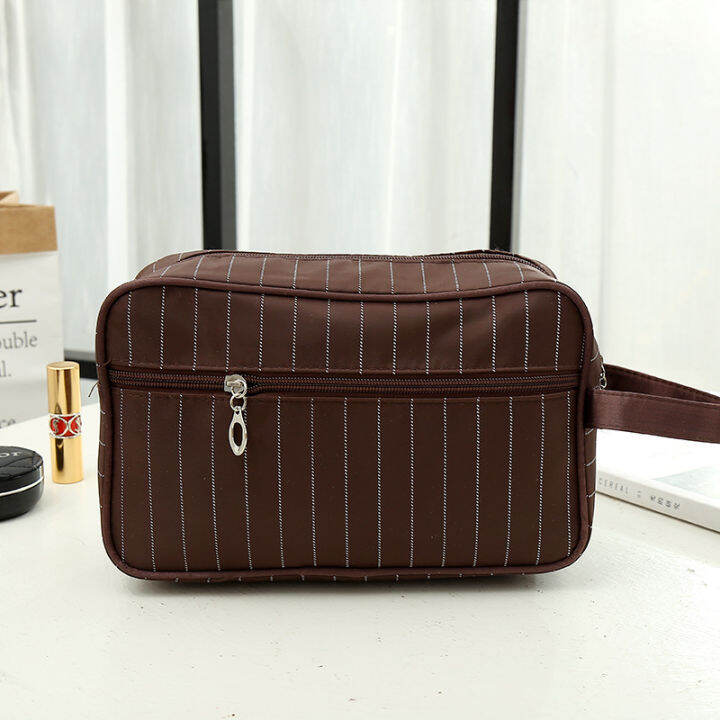 กระเป๋าจัดระเบียบกระเป๋าใส่เครื่องสำอางค์สำหรับผู้หญิง-tas-kosmetik-ลายทางกระเป๋าเก็บของกระเป๋าลายทาง