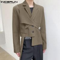 INCERUN แฟชั่นผู้ชาย Blazer Streetwear Lapel 2023แขนยาวลำลองไม่สม่ำเสมอชุดสีทึบปุ่มบางเสื้อผู้ชาย S-5XL