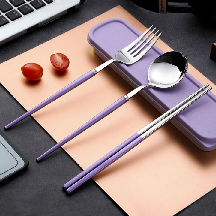 2-3pcs-portugal-portable-cutlery-set-304-stainless-steel-student-travel-chopsticks-spoon-fork-set-tableware-set-kitchen-supplies-flatware-sets