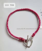 Zzzilver สร้อยข้อมือเชือกถักทีบาร์หัวใจเงินแท้