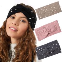 【YF】 Bow Womens Headbands Pearls Head Bands Knitted Turban Bandana Autumn Winter Elastic Hairband Warm Hair Accessories Headdress