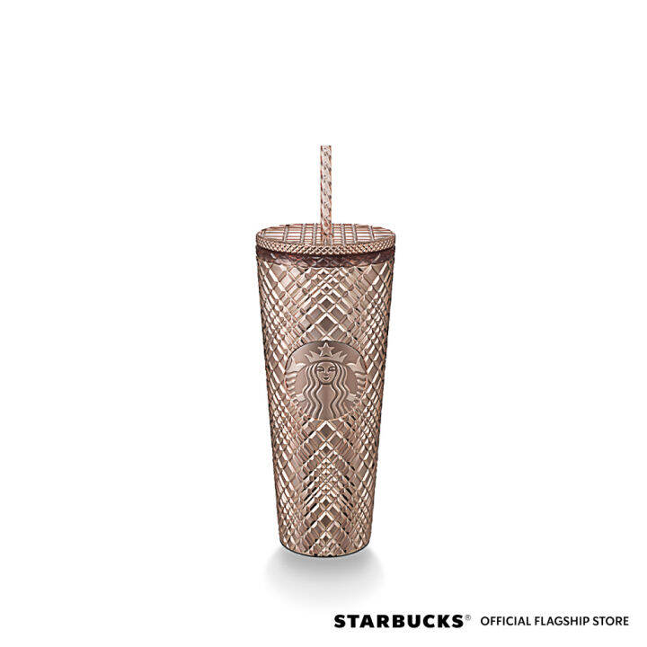 Starbucks Rose Gold Pink Metallic Stainless Steel 24oz Cold Cup Tumbler W  Straw