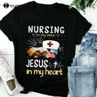 New Nursing In My Veins Jesus In My Heart T-Shirt Best Gift For Christian Nurse S-6X Red Shirts For Men Streetwear Tshirt Retro