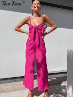 HOT★Cotton Bowknot Female Jumpsuit Sexy Zipper Backless Wide Leg Pant Women Jumpsuits 2023 Summer New Loose Elegant Ladies Romper