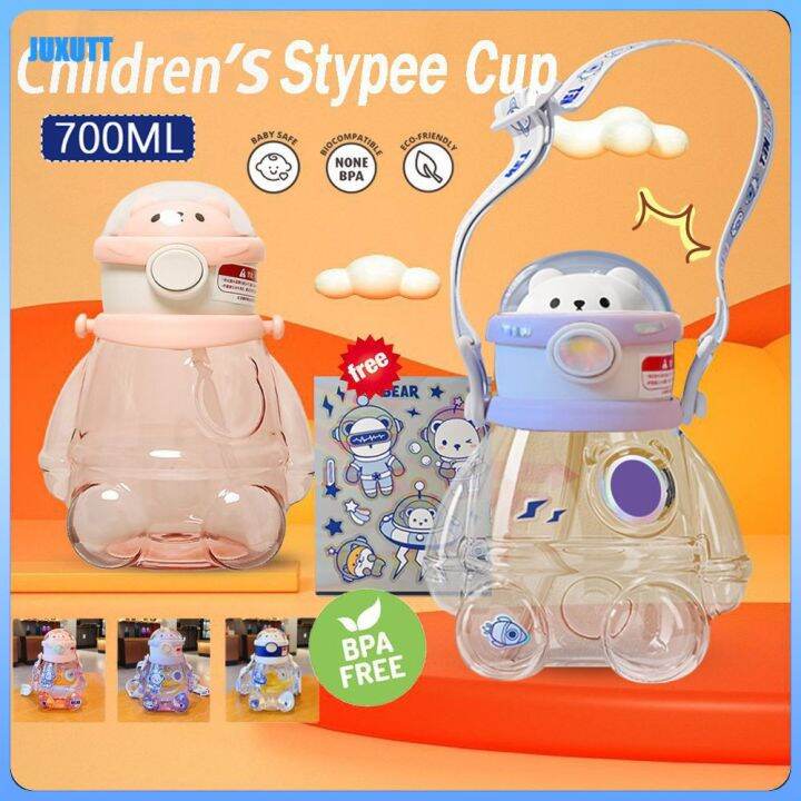 JJYY 1PC Kids Cartoon Water Bottle with Straw and Handle Baby Feeding Cups  with Straws Leakproof Water Bottles Outdoor Portable Children's Cups