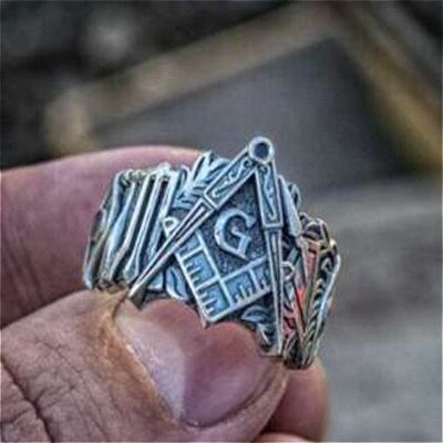 Freemason Knight แหวน Freemason แฟชันเรียบง่ายแบบย้อนยุคสำหรับผู้ชาย G กอธิค