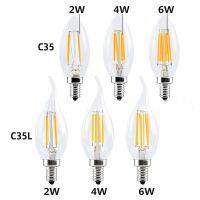 [HOT QQZIWWUJJWG 104] 6หลอดไฟ LED C35 E14 E12 220โวลต์110โวลต์2วัตต์4วัตต์6วัตต์ประหยัดพลังงานเทียนโคมไฟเส้นใยเปลี่ยน20วัตต์40วัตต์60วัตต์หลอดไส้