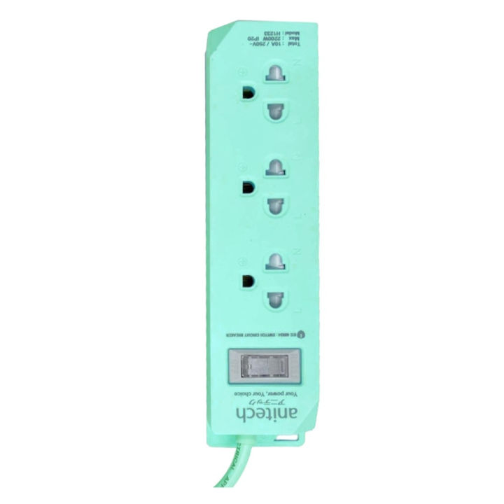 anitech-plug-h1233-3-outlet-power-bar-10a-mint-ปลั๊กไฟ-3-ช่อง-1-สวิตช์-รุ่น-h1233-mi-สีมิ้นต์-ของแท้-ประกันศูนย์-3ปี