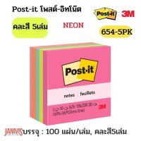 POST-IT กระดาษโน้ต โพสต์-อิท รุ่น 654-5AN คละสีนีออน 3x3 นิ้ว (5 เล่ม/แพ็ค)