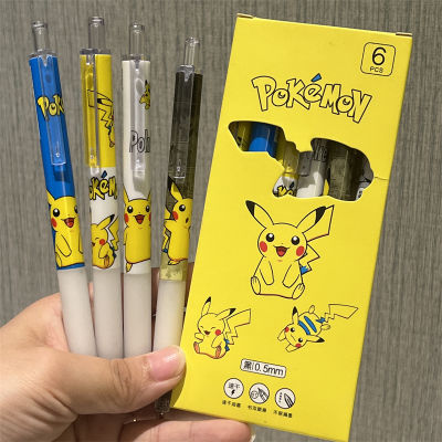 6PCS/set Pikachu Click ball pen cartoon cute black gel pen stationery for students