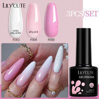 LILYCUTE 3ชิ้น/เซ็ตเล็บเจลโปแลนด์เปลือยสีชมพู G Litter ฤดูร้อนสีติดทนนานแช่ปิด UV เล็บศิลปะโปแลนด์