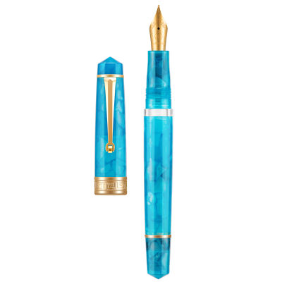 Asvine P20 Piston Fountain Pen Effm Nib, Ice Blue Acrylic Patterns en Clip Smooth Writing Office Pen