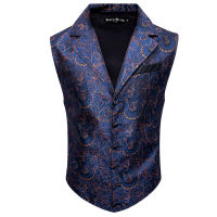 4PC Mens Silk Vest Party Wedding Purple Paisley Solid Floral Waistcoat Vest Pocket Square Tie Slim Suit Set