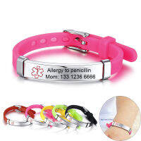 ปรับแต่ง Custom Kids Alert ID celets For Boys Girls Anti Allergy Stainless Steel Silicone Emergency Reminder Info...