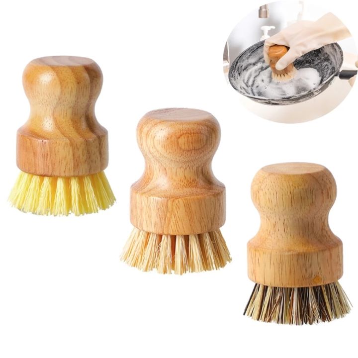 Bamboo Dish Scrub Brushes, Kitchen Wooden Cleaning Scrubbers for Washing  Cast Iron Pan/Pot, Natural Sisal Bristles