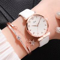 Fashion Women Watches Luxury Leather Flower Rhinestone Watch for Women Ladies Quartz Wrist Watch with Bracelet Set Reloj Mujer
