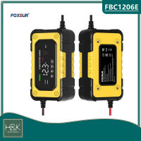 FOXSUR รุ่น FBC1206E  เครื่องชาร์จแบตเตอรี่ FOXSUR รถยนต์ 12V 6A 4-120Ah Pulse Repair จอแสดงผล LCD อัจฉริยะ Fast Charge