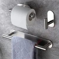 【YF】 Adhesive Toilet Paper Holder Wall Mount For Bathroom Kitchen Silver Gold Black Towel Storage Stand Stainless Steel Tissue Rack