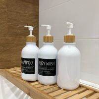 ☃❉❈ 500ml Soap Dispenser Bathroom Shampoo Body Wash Bottles Wood Press Head Pump Bottles Liquid Lotion Refill Bottle