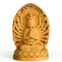 Home Decor Wood Carving Buddha Statue Thousand-hand Bodhisattva Sculpture Car Home Decoration Accessories hogar