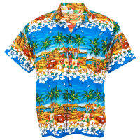 Size S Hawaiian Shirt เสื้อเชิ้ตฮาวาย Hut Holiday Sea Beach รุ่น HW255c (Light Blue)