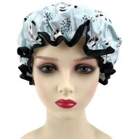 Panda printing Shower Caps for Women Long Hair, Reusable Double Layer Waterproof Shower Hair Bath Cap, Stylish Satin Hair Bonnet