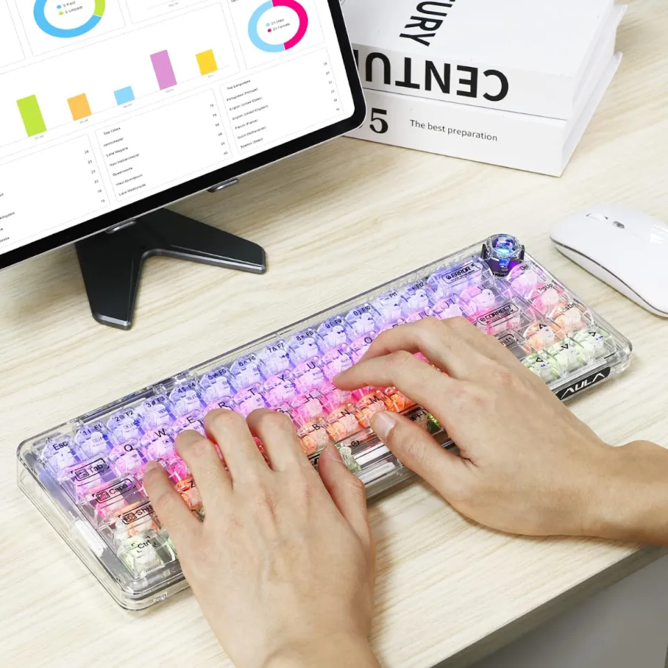 CC MALL 60% Portable Transparent Gasket Mechanical Gaming Keyboard