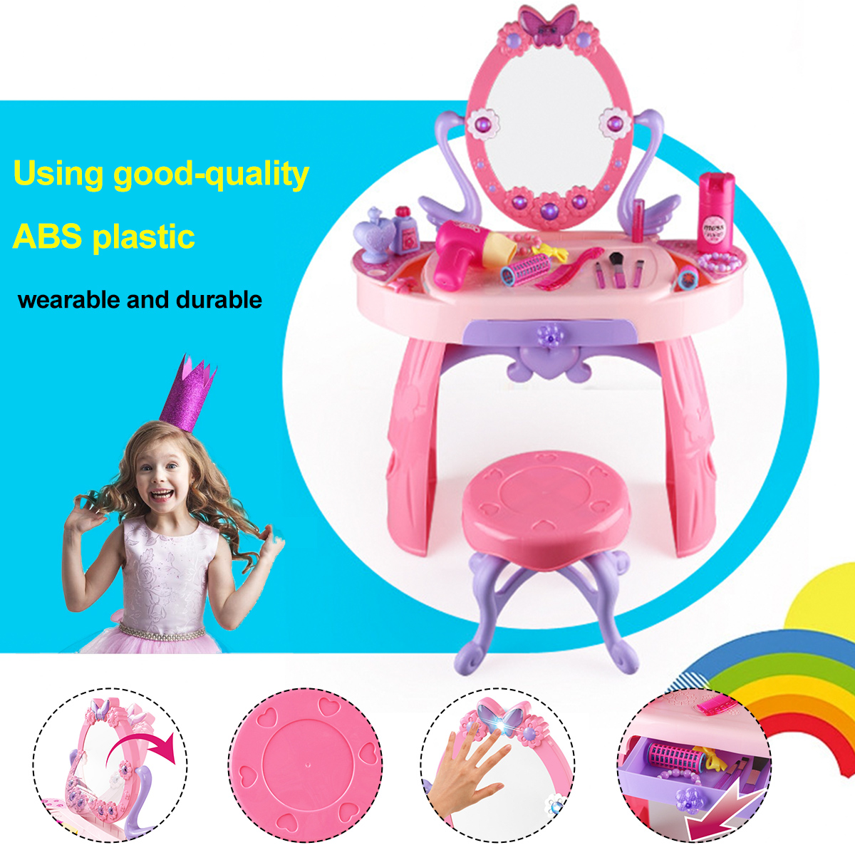 Kids Vanity Table Chair Make Up Play Set Pretend Girl Gift Toddler Toy US Stock 