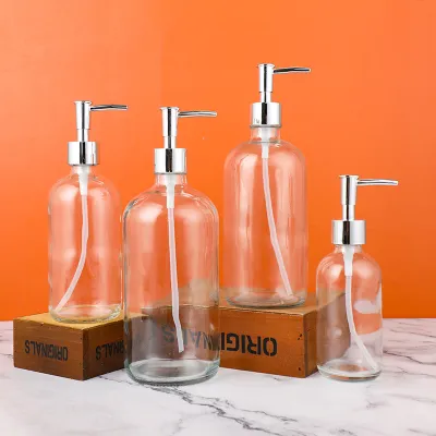 250ml Soap Dispenser Glass Soap Dispenser Refillable Hand Sanitizer Bottle Bathroom Lotion Dispenser Empty Press Bottle Liquid Storage Container Body Wash Dispenser 250ml Soap Dispenser 500ml Hand Sanitizer Bottle Bathroom Storage Jar Glass Press Bottle