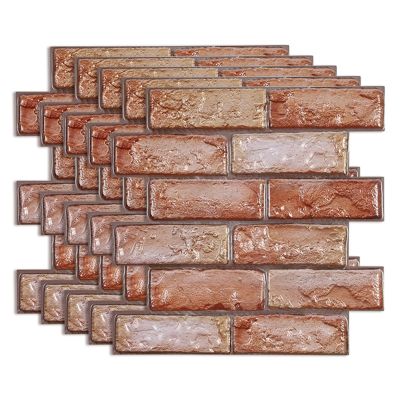 12Pcs 3D Brick Wall Sticker Self-Adhesive Waterproof PVC Wall Paper for Bathroom Oil-Proof Kitchen Stickers DIY Home