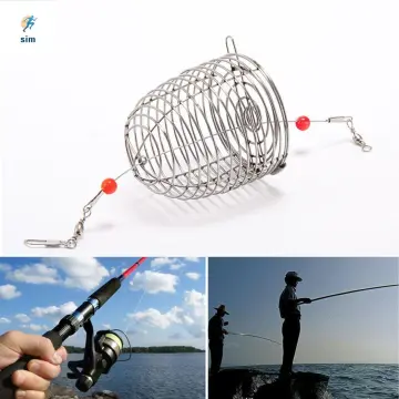 Auf Fishing Trap Basket Baits Thrower Metal Spring Fishing Feeder