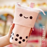 Creative Retractable Canvas Pencil Case Large Capacity Cute Milk Tea Pen Holder gifts For Kids ​School Stationery Supplies Pencil Cases Boxes