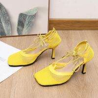 EUTUS Sandals Fashion Hollow Dress Shoes Cross-tied Stiletto Mesh Pumps