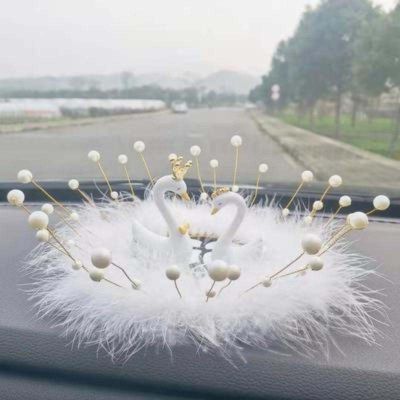 🔥 🔥 🔥High-end Goddess Car Decoration Vehicle High-grade White Swan Feather Anti-slip Mat Center Console Creative Car Interior Decoration